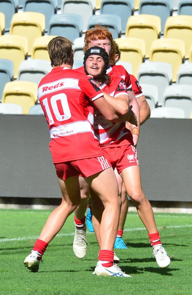 PBC five-eighth Bailey McConnell celebrates a try. Picture: Matthew Elkerton