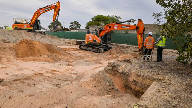 Excavators search for evidence of the remains of the three missing Beaumont children before the government-owned site is sold to developers. Picture: NewsWire / Brenton Edwards