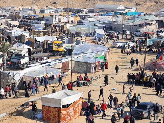 Displaced Palestinians set up camp in Rafah further south near the Gaza Strip's border with Egypt amid continuing battles between Israel and militant group Hamas. Picture: AFP