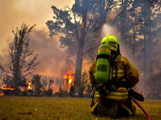 An out of control fire ripped through the Blue Mountains on Sunday. Picture: Matrix