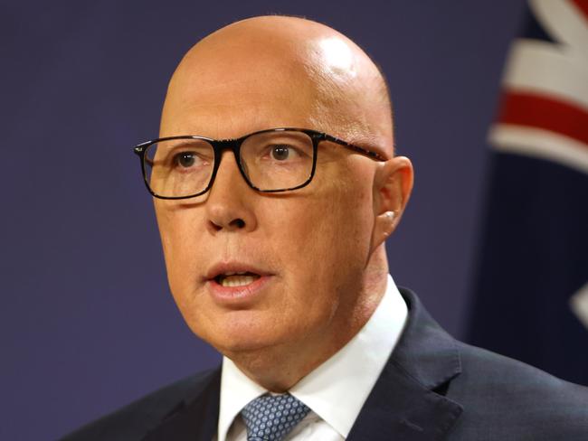 SYDNEY, AUSTRALIA - NewsWire Photos JUNE 13, 2024: The Leader of the Opposition Peter Dutton pictured speaking at a press conference at the Commonwealth Parliamentary Offices in Sydney.Picture: NewsWire / Damian Shaw