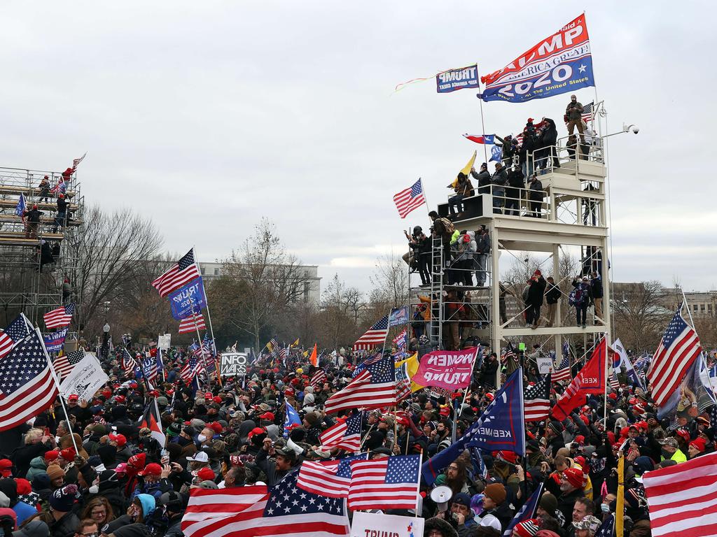 Rioting at the US Capitol Building occurred following a rally by Donald Trump. Picture: AFP