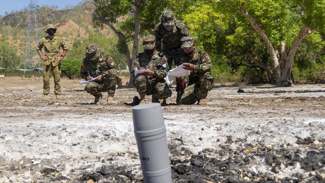 An Australian Army sapper takes troops through a unexploded bomb scenario. Picture: Supplied.