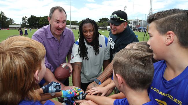 Schools NFL tag championship on the Gold Coast at Carrara. NFL legends Ben Graham, Todd Gurley II and Jesse Williams meet the young players. Picture Glenn Hampson