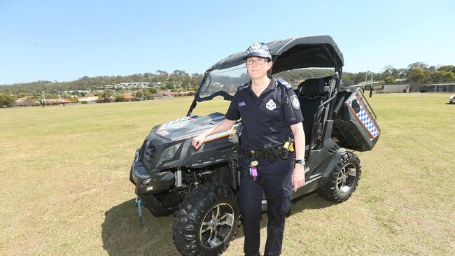 Senior Constable Kristyn Smith of Coomera Station. Police are using ATVs to crack down on unlicensed and drink driving of golf buggies at Hope Island. Picture: Mike Batterham