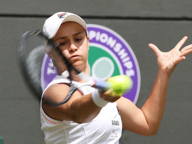 Ash Barty said she was “fan-girling” at getting to play on Wimbledon’s famed centre court. Picture: Ella Pellegrini