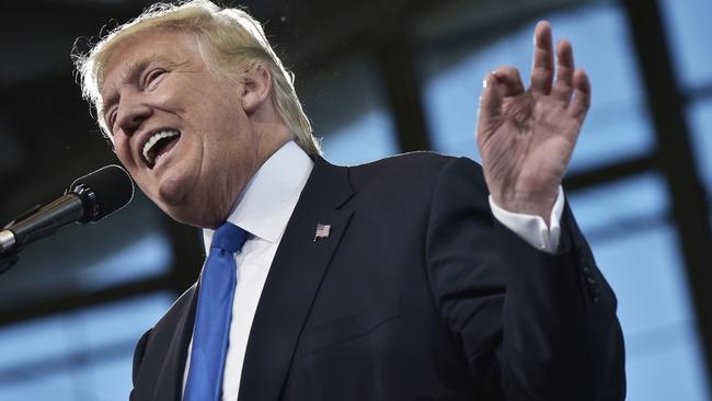 Republican presidential nominee Donald Trump speaks at a rally in Raleigh, North Carolina yesterday in a final day of campaigning. Picture: Mandel Ngan/AFP