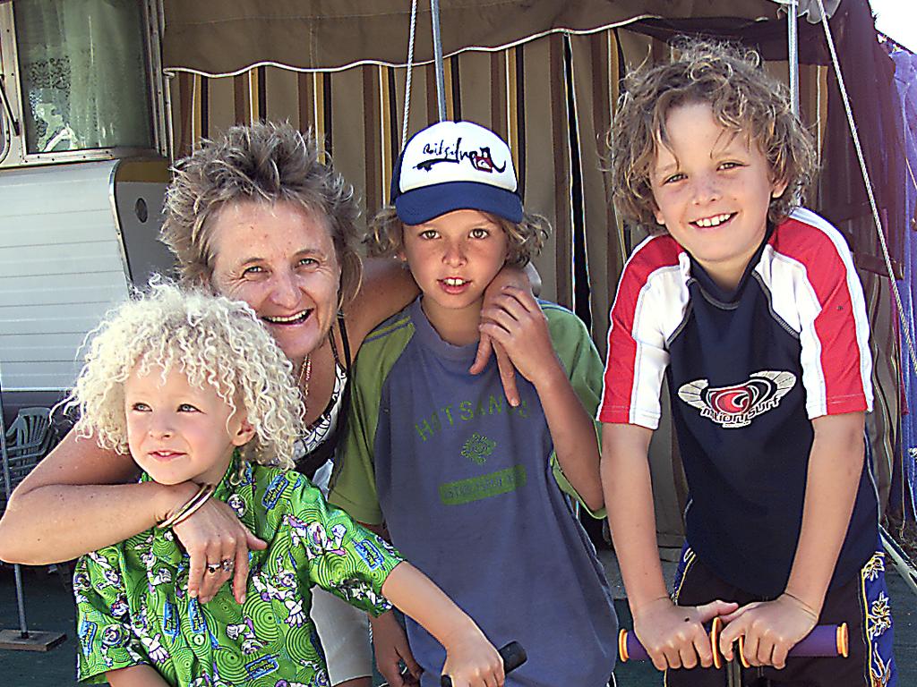 Dizzy Lynch’s wife Jenny Bromley with kids Tom 4yrs,and Twins Josh and Sam 9yrs pictured in 2004.