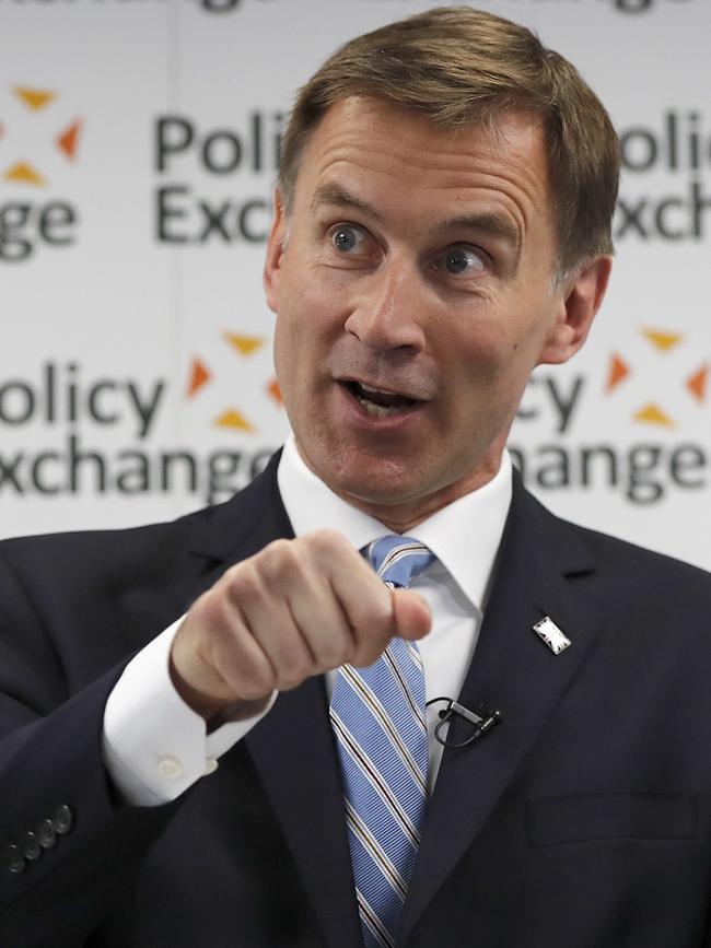 Jeremy Hunt delivers a speech on his Brexit plan in London yesterday. Picture: AP.