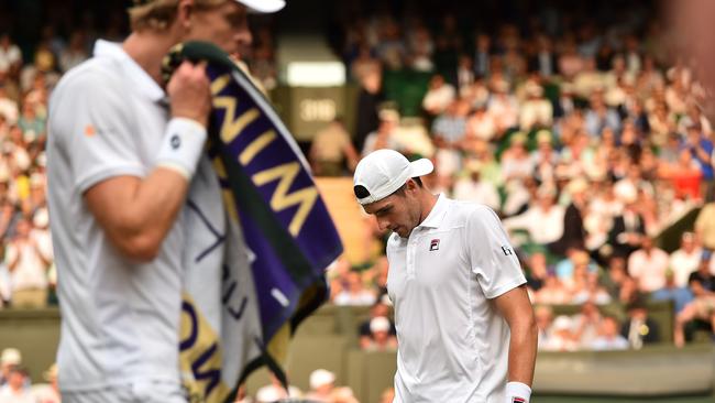 Both players were exhausted. Picture: AFP.