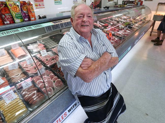 22/8/2018: Terry Orreal , an old school butcher is a sounding board for the member for Dickson, Peter Dutton, at his butcher shop in Brendale, Brisbane. Lyndon Mechielsen/The Australian