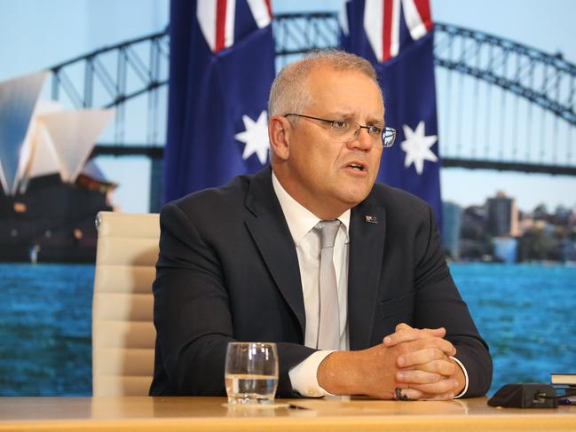 Prime Minister Scott Morrison addresses the summit from the Sydney Commonwealth Parliament Offices. Picture: NCA NewsWire / Christian Gilles