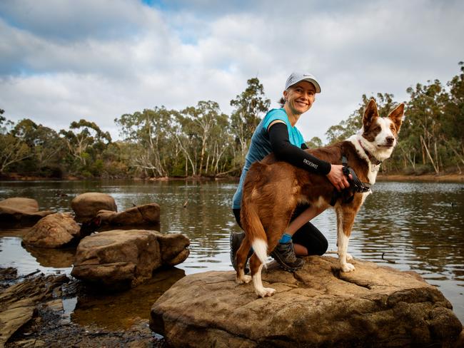 Professor Nicola Spurrier with her dog Daisy at Belair National Park. Picture Matt Turner.