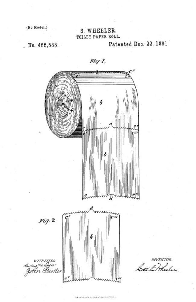 This picture of the toilet roll holder patent proves the correct way you should be hanging yours. Picture: Supplied / Google