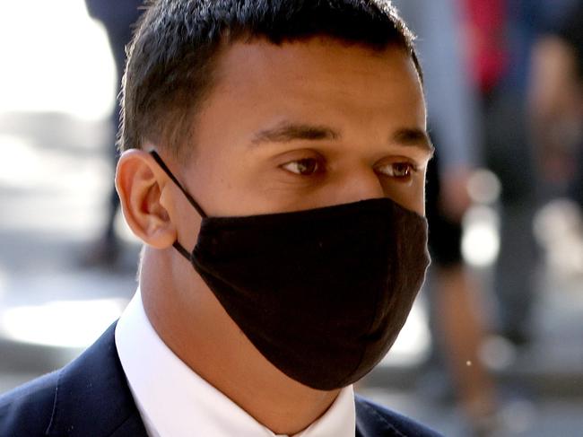 SYDNEY, AUSTRALIA - NewsWire Photos MARCH 14, 2022:  Tristan Sailor pictured as he arrives at Downing Centre Courts, Sydney CBD. Trial to continue for former NRL player charged with allegedly sexually assaulting a woman in SydneyÃs south.Picture: NCA NewsWire / Damian Shaw