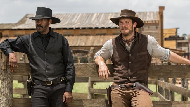 Denzel Washington and Chris Pratt in a scene from Metro-Goldwyn-Mayer Pictures and Columbia Pictures' film THE MAGNIFICENT SEVEN.