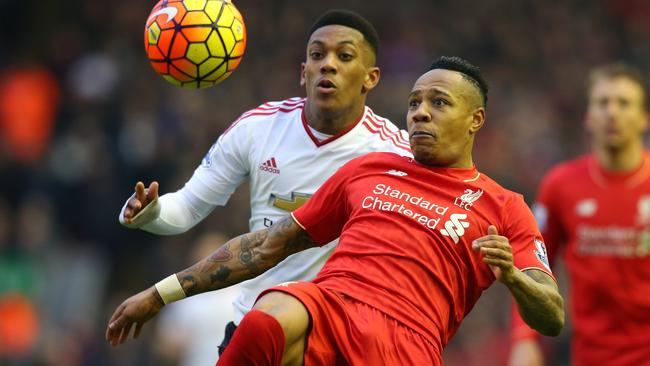 LIVERPOOL, ENGLAND - JANUARY 17: Nathaniel Clyne of Liverpool clears the ball during the Barclays Premier League match between Liverpool and Manchester United at Anfield on January 17, 2016 in Liverpool, England. (Photo by Alex Livesey/Getty Images)