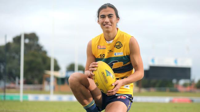 Kai Pudney pictured at Woodville Oval before he was drafted to Port Adelaide in 2018. Pudney has returned to the Eagles. Picture: AAP/Dean Martin