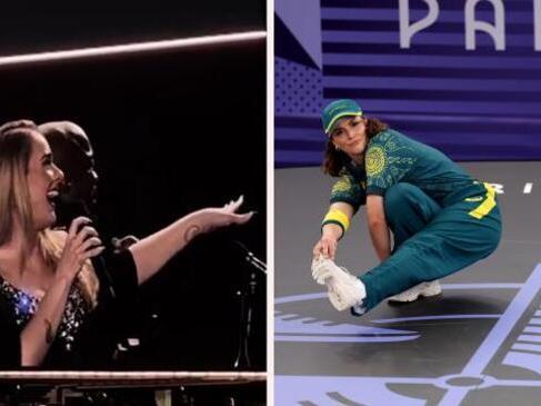 "F***ing fantastic" Adele stops concert to chat Aussie breakdance icon 'Raygun'