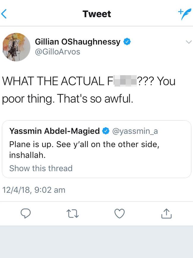 A tweet from ABC reporter Gillian OShaughnessy.