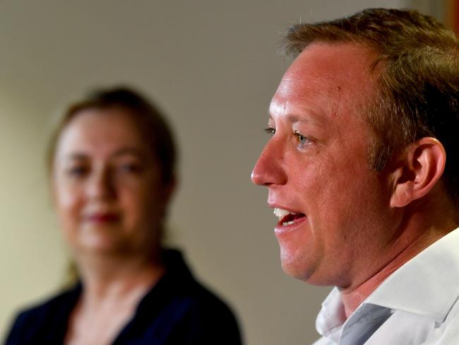 Premier Annastacia Palaszczuk and Deputy Premier Steven Miles at Bohle TAFE. Picture: Evan Morgan