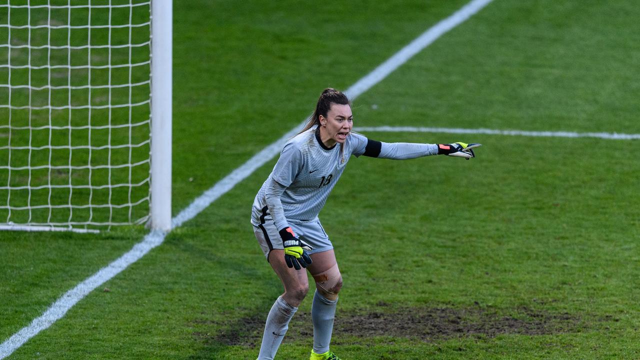 Matildas goalkeeper Mackenzie Arnold had an off night against the Netherlands. Picture: Lukas Schulze/Getty Images for FAA