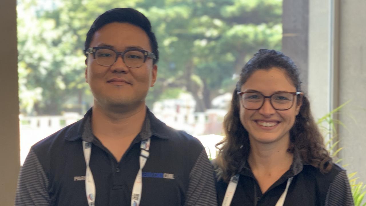 Geotechnicoal's Jong Won Park (left) and Selin Karagullu at the Bowen Basin Symposium. Picture: Duncan Evans