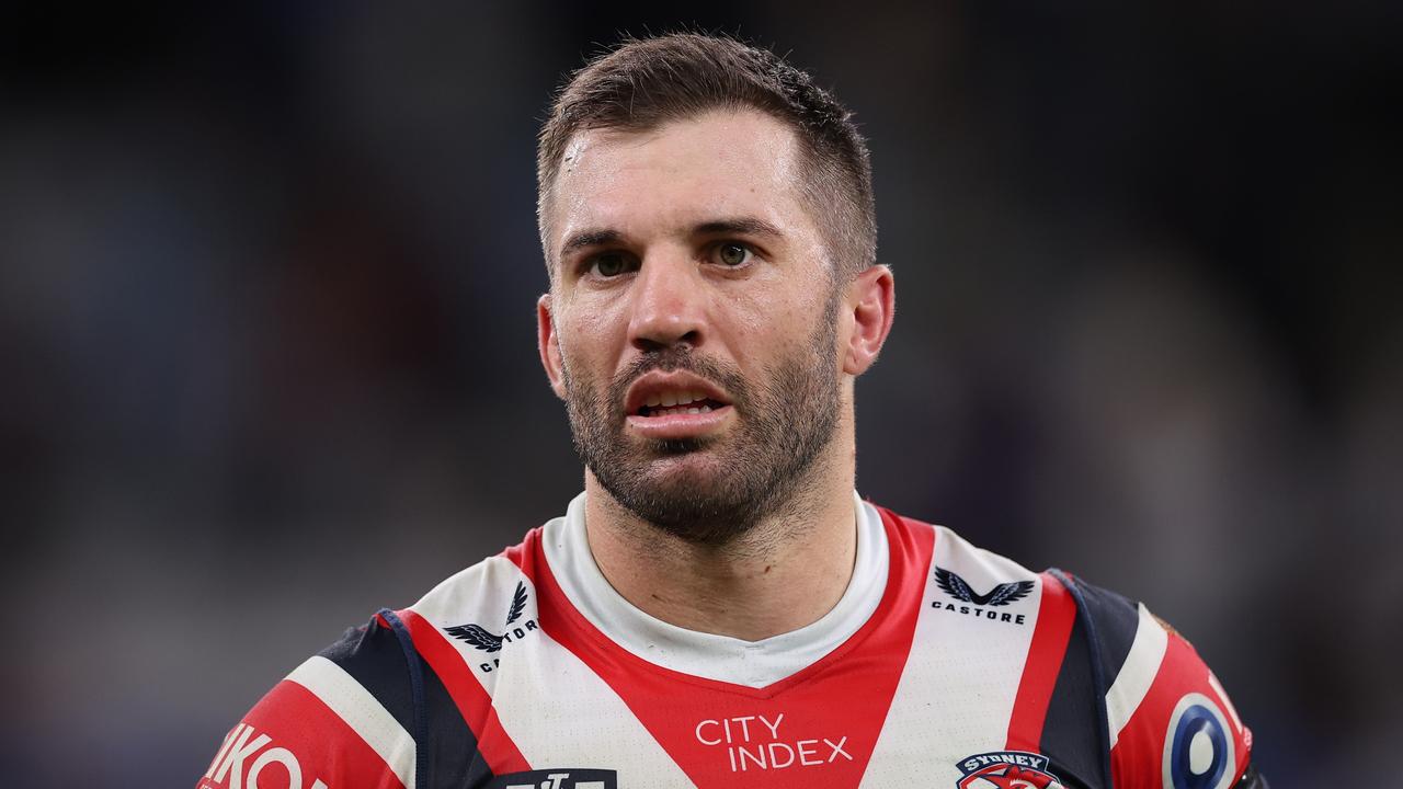 SYDNEY, AUSTRALIA - APRIL 18: James Tedesco of the Roosters reacts after losing the round seven NRL match between Sydney Roosters and Melbourne Storm at Allianz Stadium on April 18, 2024, in Sydney, Australia. (Photo by Cameron Spencer/Getty Images)