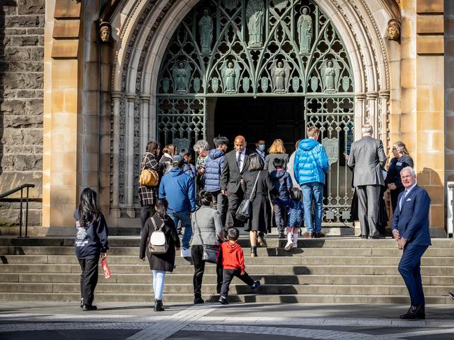 George Pell Memorial at St PatrickÃs. Mourners arrive for the George Pell memorial. Picture: Jake Nowakowski