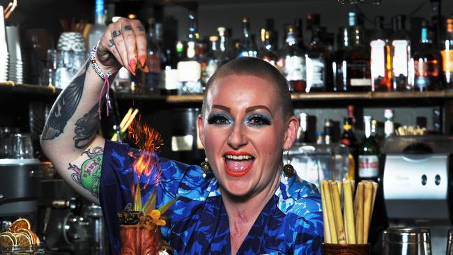 Bartender Abby Roennfeldt at Semaphore's Hades Hula House. Picture: Michael Marschall