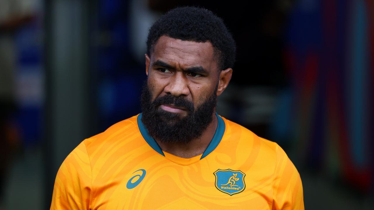 SAINT-ETIENNE, FRANCE - SEPTEMBER 17: Marika Koroibete of Australia walks out for the Rugby World Cup France 2023 match between Australia and Fiji at Stade Geoffroy-Guichard on September 17, 2023 in Saint-Etienne, France. (Photo by Chris Hyde/Getty Images)