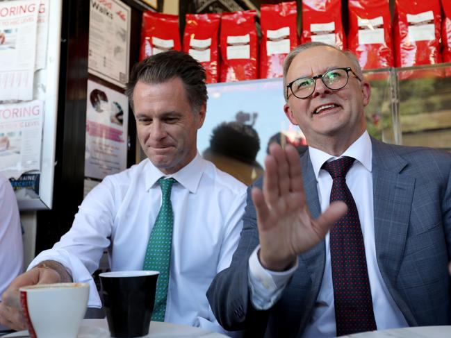 Prime Minister Anthony Albanese was snapped on the campaign trail with NSW Labor leader Chris Minns on Friday. Picture: NCA NewsWire / Damian Shaw