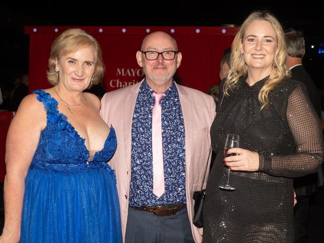Shanelle Kinsey, Wayne Pugh and Madonna Kinsey at Mackay Mayor's Charity Ball Saturday 10 May 2025 Picture: Michaela Harlow