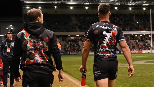 Rabbitohs young halfback Lachlan Ilias was hooked in the first half of their no-show against the Dragons. Credit: NRL Images.