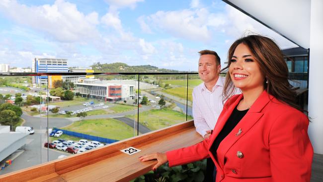 New Destination Gold Coast chief executive Patricia O'Callaghan at Gold Coast Airport with Airport boss Chris Mills. Photo: Scott Powick NEWSCORP.