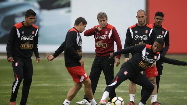 Peru trains ahead of its first playoff leg against New Zealand in Wellington. Picture: AP