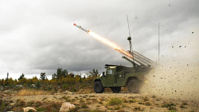 A NASAMS High Mobility Launcher on a High Mobility Multipurpose Wheeled Vehicle. Picture: Defence