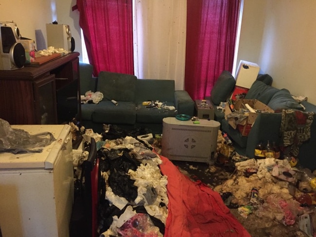 The loungeroom of the home which even shocked professional cleaner Ahmad Merhi.