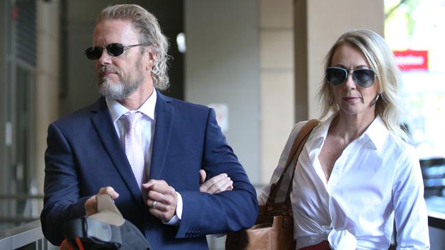 Australian actor Craig McLachlan and his partner Vanessa Scammell arrive at the Melbourne Magistrates Court. Picture: AAP