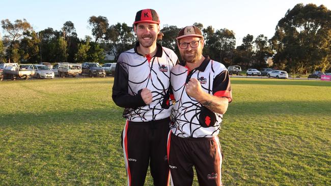 Josh Turner (left) scored a century as he and Matt Clark broke Kilsyth's record partnership for the second wicket when they put on 208. Photo: Facebook.