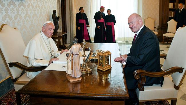 Pope Francis during his meeting with Australian Governor General Peter Cosgrove. Picture: AFP