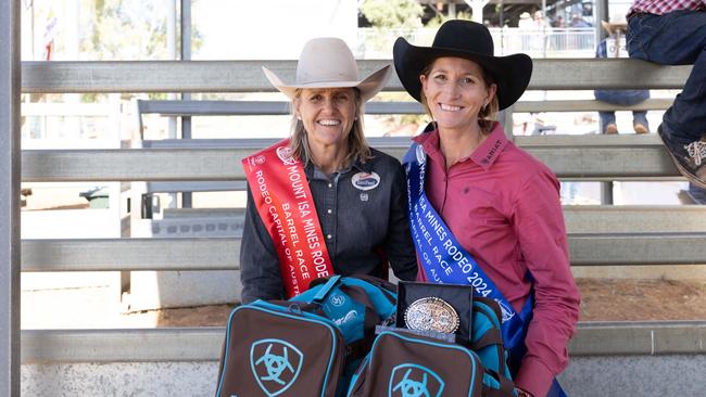 Mount Isa Rodeo 2024 - Leanne and Wendy Caban after the open barrell racing. Wendy won and Leanne came second at the Mount Isa Rodeo. Picture by Luke Marsden. - Photo Supplied