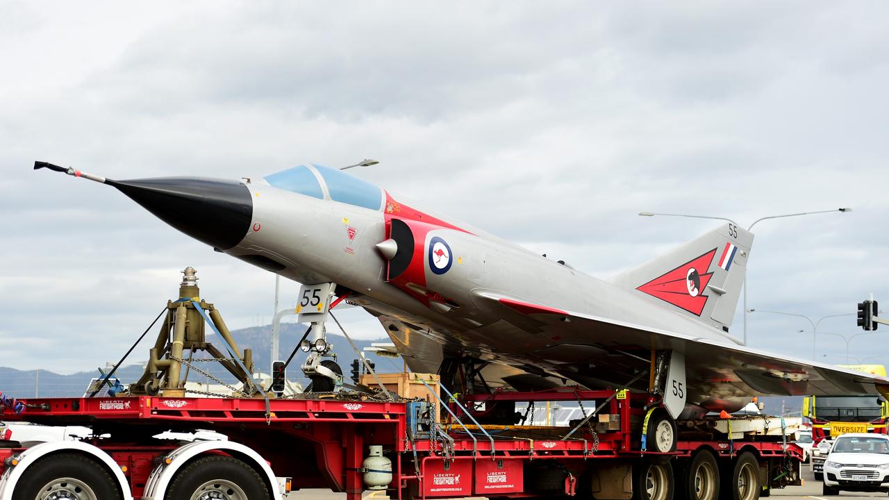 Two restored Royal Australian Air Force aircraft veterans- a Mirage fighter jet A3-55 and a Winjeel Trainer??? A85-403 - arrived at Townsville RAAF Base. Picture: Alix Sweeney