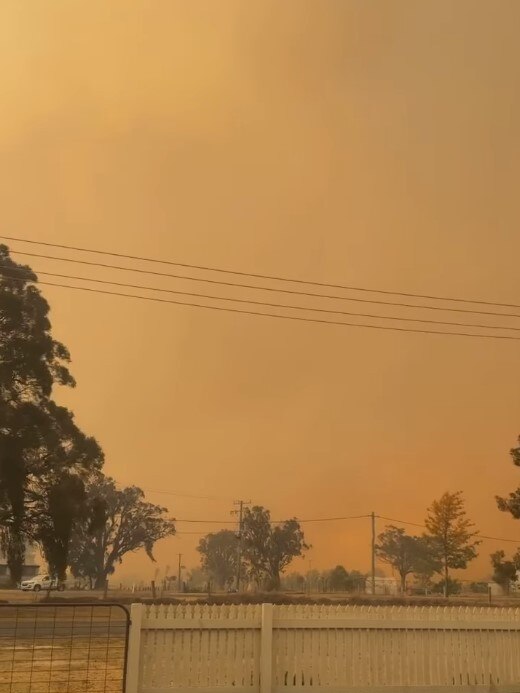 Smoke blankets Wallangarra on Tuesday. Picture: Bryce Wells/Facebook