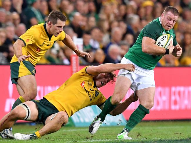 Ireland’s Sean Cronin (R) was lucky to escape without a trip to the sin bin. Pic: AAP