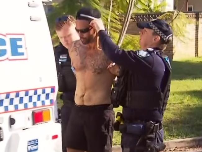 Liam Rawhiti Bliss, 34, during his arrest at Biggera Waters in August 2024. Picture: 7News.