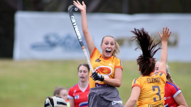 Ruby Harris displays the delight of scoring for the Brisbane Blaze. AAP Image/Kelly Barnes)