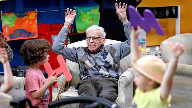 Jax, Stuart, and Michaela in a scene from the TV series Old People's Home for 4 Year Olds. . Picture: Nigel Wright