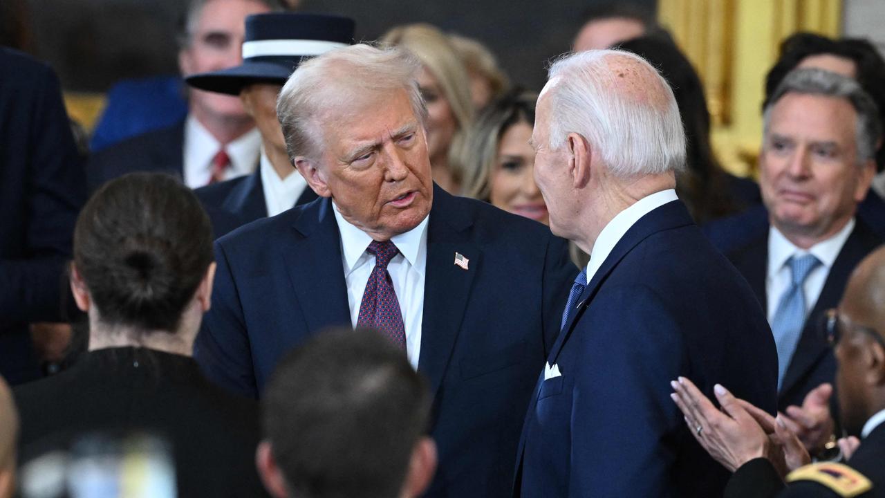 US President Joe Biden looks on as US President-elect Donald Trump arrives during the inauguration ceremony before Trump is sworn in as the 47th US President.