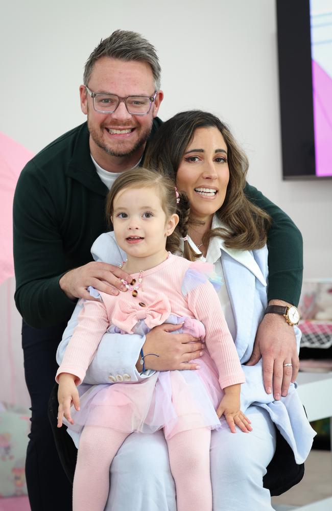 Brianna with husband Jonathan Covich and daughter Mahali, 2, at home. Picture: David Caird